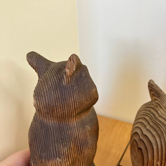 Carved Wooden Owl Figures Hand made Japan & Canada Set of 2 Bird Kadian Crafts - Picture 6 of 8